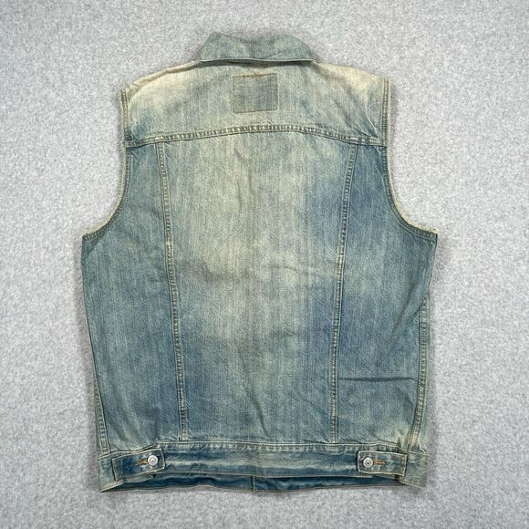 Levis Denim Trucker Vest Mens XL Blue Distressed Acid Wash Western Jacket 2013 - Picture 2 of 14
